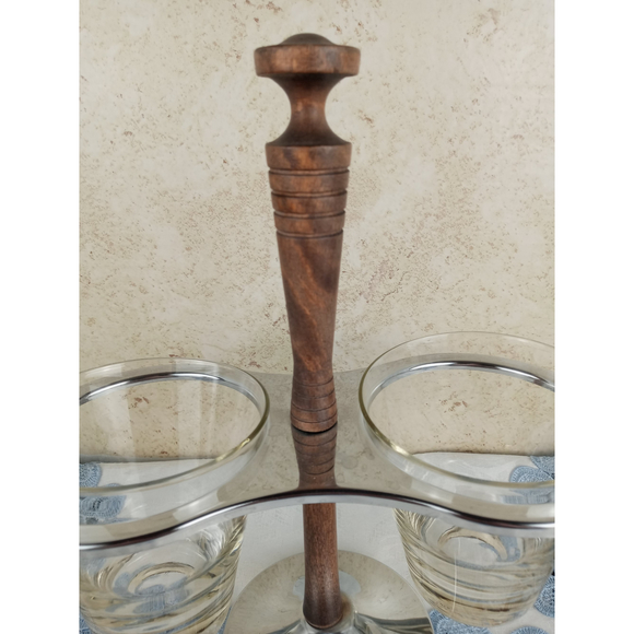 MCM Kromex Condiment Carousel/Server with 2 Glass Cups - Picture 4 of 12